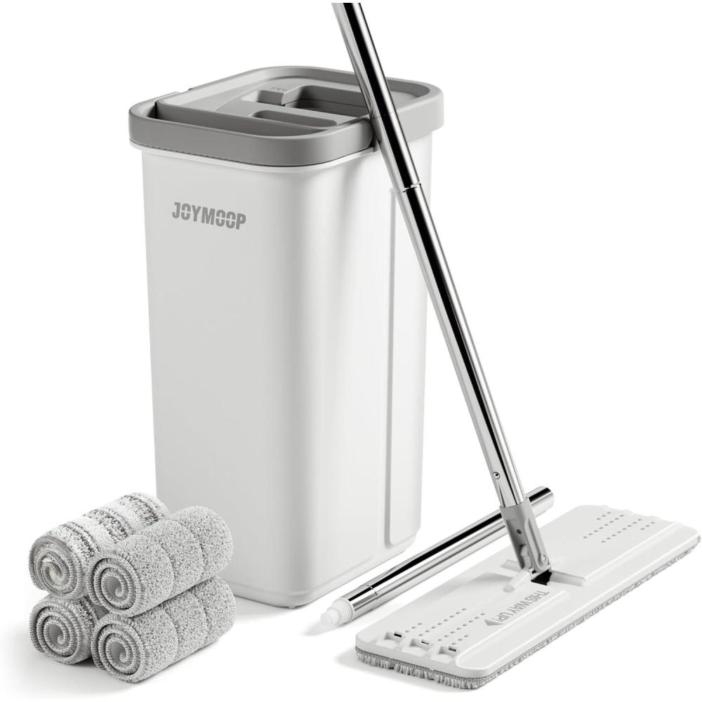 image:imageJOYMOOP Mop and Bucket Set Dust Mops for Floor Cleaning Wall Mop with 8 Microfiber Mop Head ReplacementMiddle Bucket 13 60 Flat Mop 4 Pads