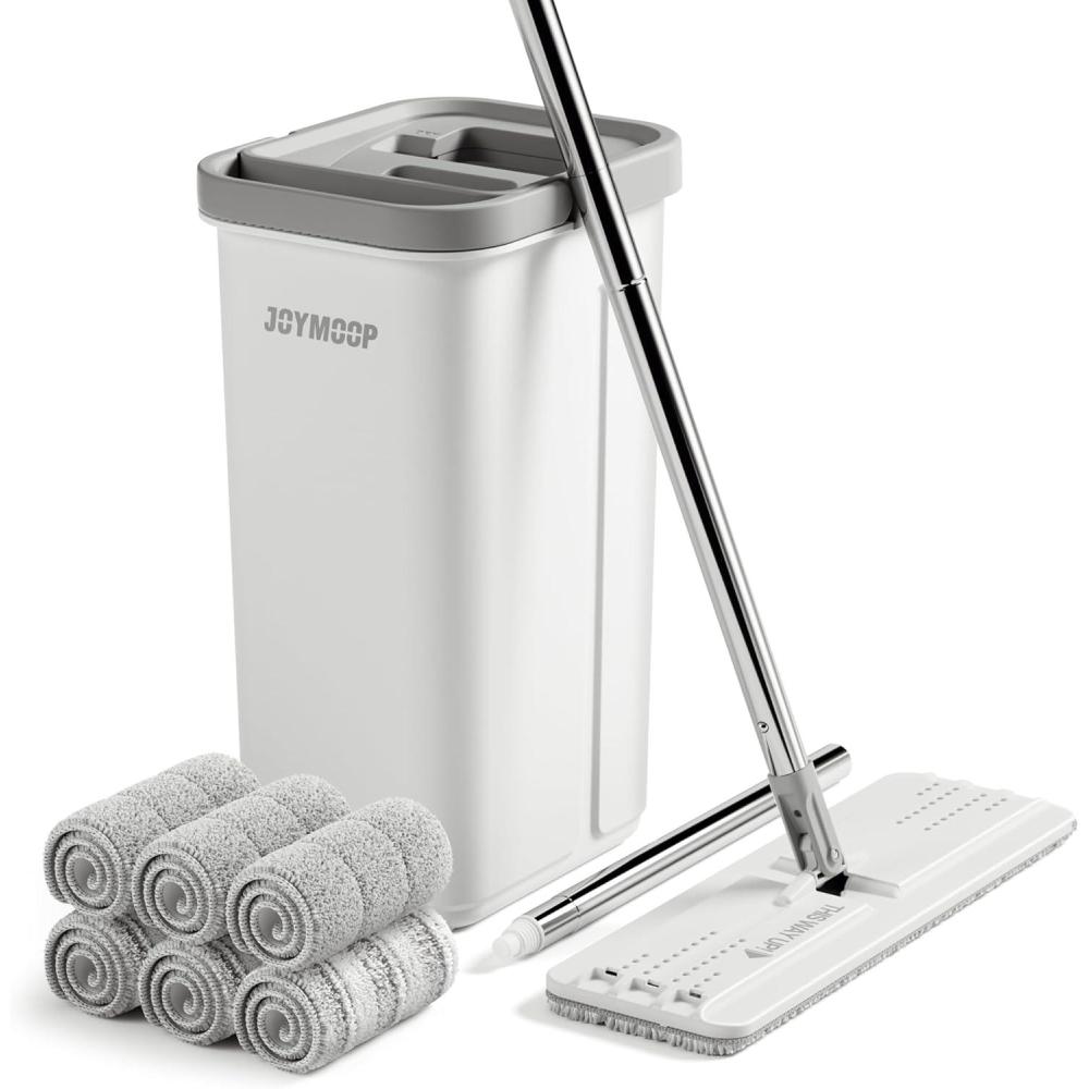 image:imageJOYMOOP Mop and Bucket Set Dust Mops for Floor Cleaning Wall Mop with 8 Microfiber Mop Head ReplacementMiddle Bucket 13 60 Flat Mop 6 Pads